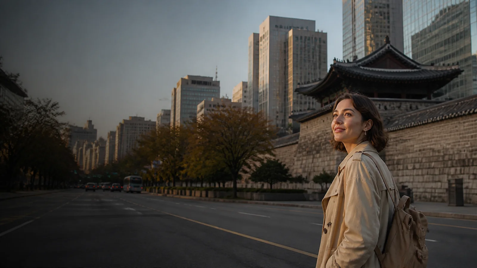 A traveler walking through Seoul where Korean heritage meets the modern city